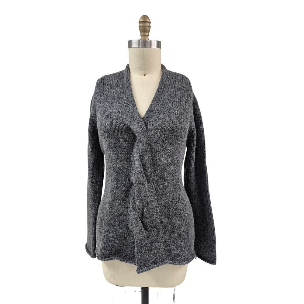 Eileen Fisher Charcoal Gray Twist front Italian Wool sweater Sz M